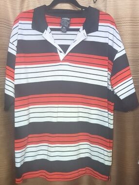Vintage Urban Label Men's Striped Polo Shirt - Black, White & Red Accent